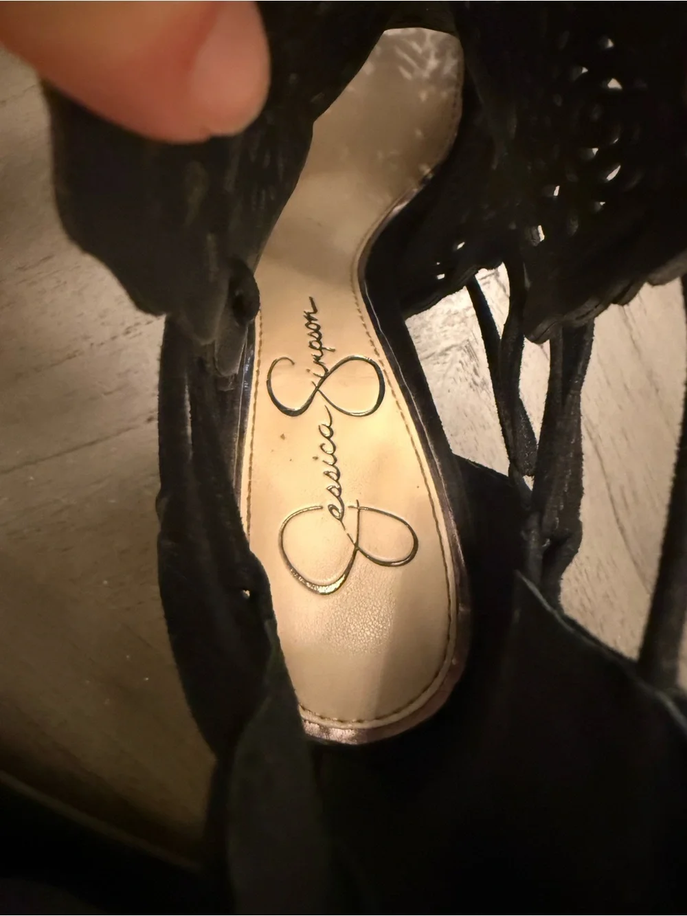 Black Laser-Cut High Heel Sandals - Size 7